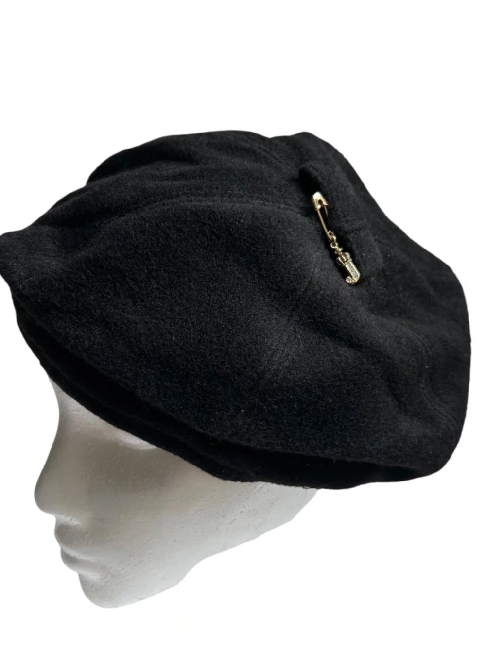 Juicy Couture Black Wool Beret with Rhinestone J Pin